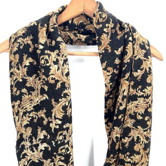 Vintage Chaps Infinity Scarf - Black Tan Filigree Pattern Soft Neck Scarf - Picture 2 of 6
